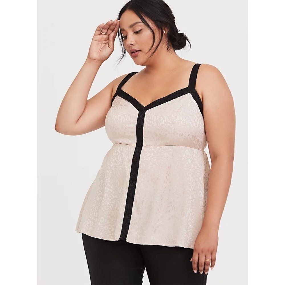 Torrid Tan Jacquard Button Leopard Babydoll Tank‎ Top 3